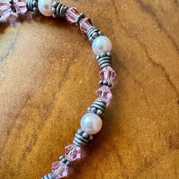 Sterling Silver + Pink Bead Breast Cancer Awareness Bracelet - Picture 3 of 8